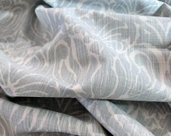 Mineral Blue Curtain, Joash Off White Pattern Window Treatment | Cotton Slub | Rod Pocket Or Pinch Pleat, 1 Panel