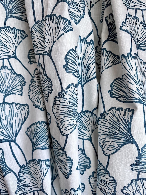 Gingko Curtains, Teal Blue-Green Cafe Panel | Cotton Slub Fabric | Rod Pocket Or Pinch Pleat, 1-Panel