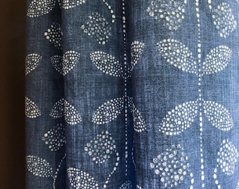 Italian Denim Blue Boho Floral Drapery Curtain Panels, Rod Pocket or Pinch Pleat, 1 Panel