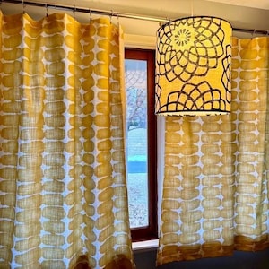 Curtain Panel, Shibori Dot Brazilian Yellow, Medium Weight Cotton Slub Linen Look, Lining Options Blackout or Cotton