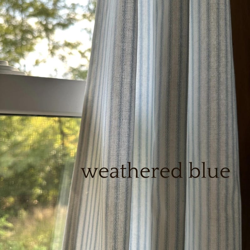 7 Colors, Classic Ticking Farmhouse Curtains, Cafe Kitchen Panels, Window Treatments, Rod Pocket or Pinch Pleat, 1 Panel image 6