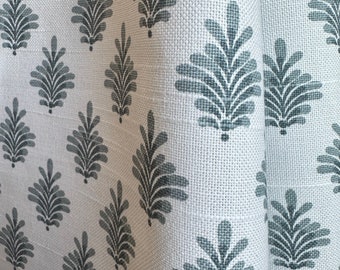 USA Curtains, Dyann Block Print Cotton Slub (linen-appearance) in Shy Blue, Green, Spice (pink hue) or Raven, Cafe Curtain - Made to Order