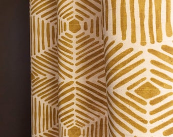 Curtain Panel, Boho Heni Goldenrod Natural, Medium Weight Cotton Slub Linen Look, Lining Options Blackout or Cotton