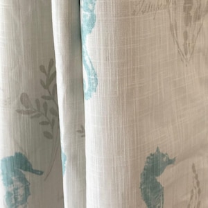 Pair of Curtains, Ocean Love Blue Haze, Medium Weight Cotton Slub Linen Look, Blackout or Cotton Lining Options