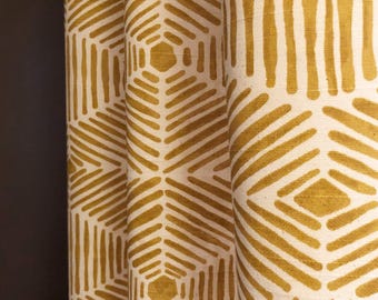 Pair of Curtains, Boho Heni Goldenrod Natural, Medium Weight Cotton Slub Linen Look, Blackout or Cotton Lining Options