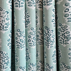 Floral Block Print Perry Blue Springs Curtains, Rod Pocket or Pinch Pleat, 1 Panel