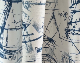 USA Curtains, Beach House Boat Cotton Curtains, Schooner Collection in Nautical Blue and White - Made to Order