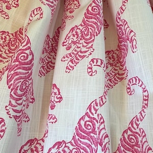 3 Colors: Kenway Tiger Motif Curtains in Pink, Blue or Green on White, Rod Pocket or Pinch Pleat, 1 Panel