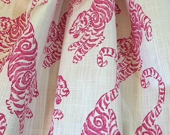 3 Colors, Kenway Curtain, Pink Tiger Motif - Rod Pocket Or Pinch Pleat, 24W-50W (Made To Order USA)