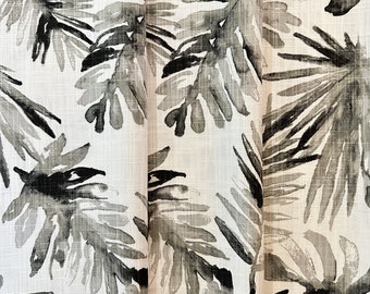 USA Curtains, Frond Tropical Palm Leaf Cotton Curtains in Sable Charcoal Black, Cafe Kitchen Curtains, Living Room Drapery - Made to Order