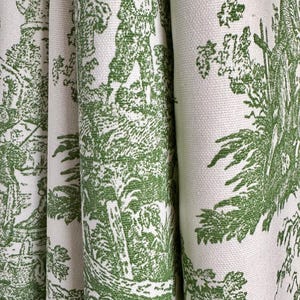 Colonial Pine Green White Toile Curtains, More Colors - See Item Details, Cafe Curtains, Living Room Curtains, Valance - Made to Order USA