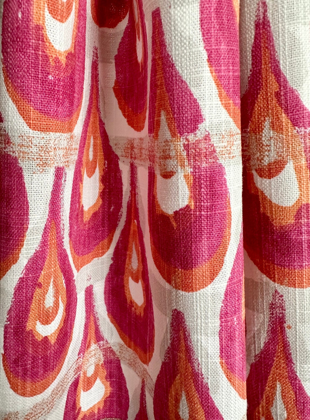 Made in USA, Flamingo Pink and Orange Cotton Handmade Curtains, Chloe