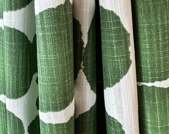 Pair of Curtains, Shibori Dot Green, Medium Weight Cotton Slub Linen Look, Blackout or Cotton Lining Options