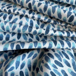 Pair of Curtains, Lotus Italian Blue, Medium Weight Cotton Slub Linen Look, Blackout or Cotton Lining Options