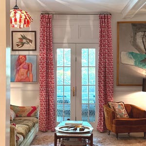 Custom Curtains, Chloe Pink Orange Drapery, Cafe Kitchen Panels, Window Treatments