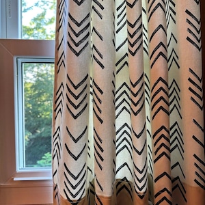 Mud Cloth Ink Charcoal Black on Linen-color Curtain Panel, Cafe Kitchen Cotton Curtain, Valance - USA Made to Order