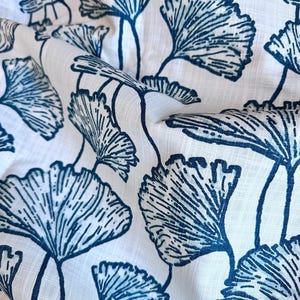 Gingko Curtains, Teal Blue-Green Cafe Panel | Cotton Slub Fabric | Rod Pocket Or Pinch Pleat, 1 Panel image 2