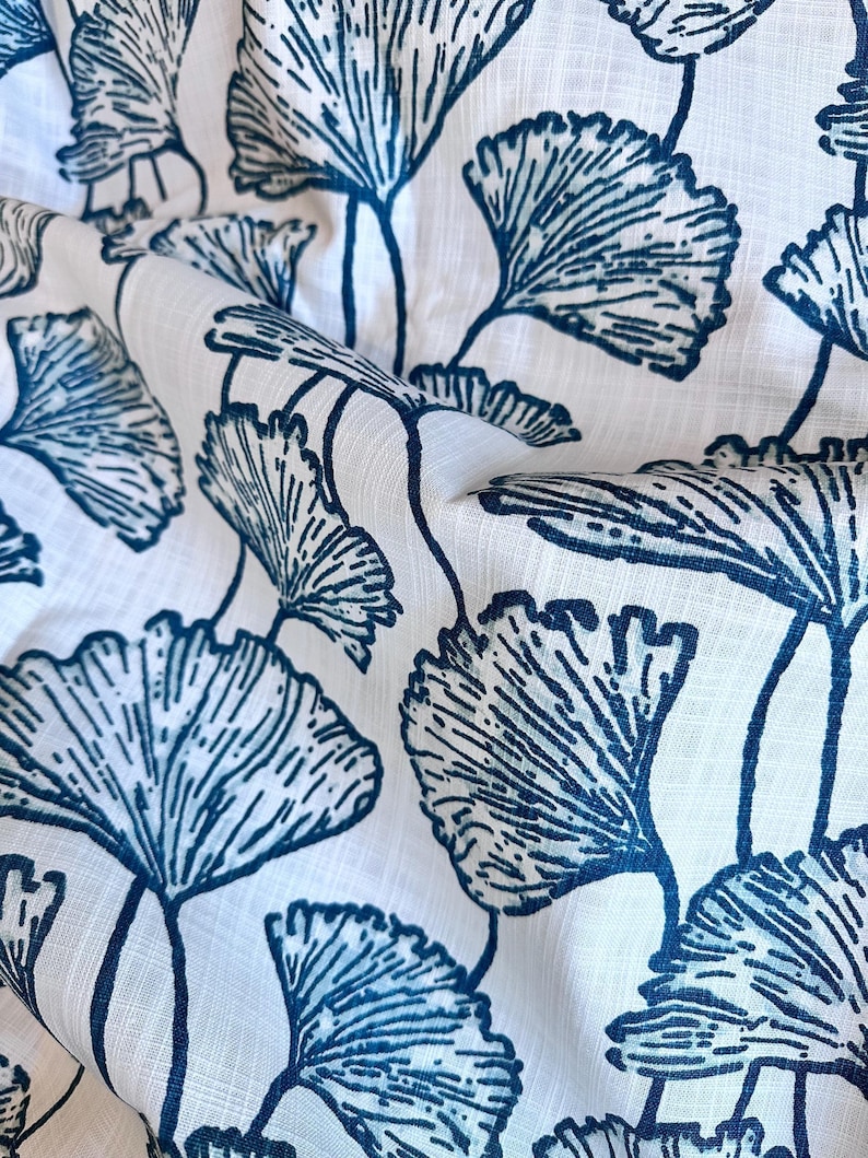 Gingko Curtains, Teal Blue-Green Cafe Panel | Cotton Slub Fabric | Rod Pocket Or Pinch Pleat, 1 Panel image 2