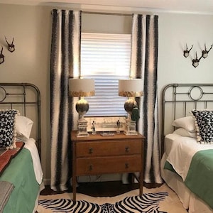 Ikat Ink Charcoal Black Cotton Curtains, Cafe Kitchen Curtains, Dining Room Curtains, Living Room Curtains - USA Made to Order