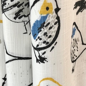 Bird Toile Brazilian Yellow Cotton Curtains, Bird Lover Cafe Kitchen Curtains, Dining Room Curtains, Valance - USA Made to Order, 1 Panel