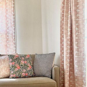 Pair of Curtains, Shibori Dot Blush, Medium Weight Cotton Slub Linen Look, Blackout or Cotton Lining Options