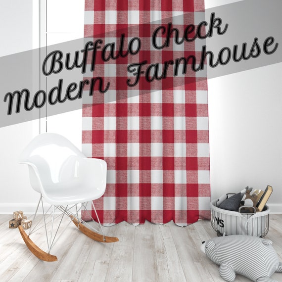 Large Buffalo Check Plaid Red White Curtains Modern Etsy