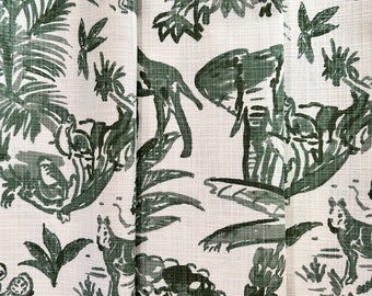 USA Curtains, Meru Safari Animal Zoo Collection in Fairway Green, Cafe Kitchen Curtains, Living Room Drapery, Office Panels - Made to Order