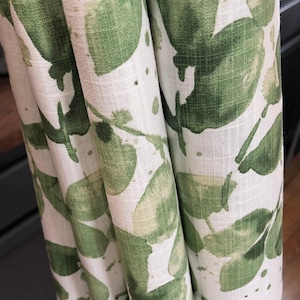 Curtain Panel, Grove Floral Endive Green, Medium Weight Cotton Slub Linen Look, Lining Options Blackout or Cotton