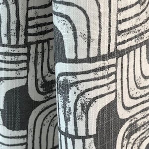 Curtain Panel, Chisel Iron Charcoal Grey, Medium Weight Cotton Slub Linen Look, Lining Options Blackout or Cotton
