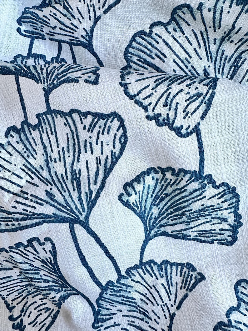 Gingko Curtains, Teal Blue-Green Cafe Panel | Cotton Slub Fabric | Rod Pocket Or Pinch Pleat, 1 Panel image 4