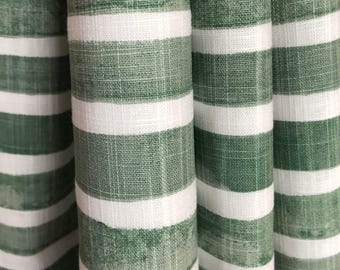 Nelson Stripe Fairway Green Curtain, Rod Pocket Or Pinch Pleat, 1 Panel