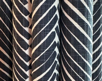Peacoat Dark Blue Griffen Herringbone Curtains, Rod Pocket or Pinch Pleat, 1 Panel