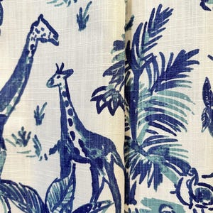 Curtain Panel, Meru Safari Commodore Blue, Medium Weight Cotton Slub Linen Look, Lining Options Blackout or Cotton