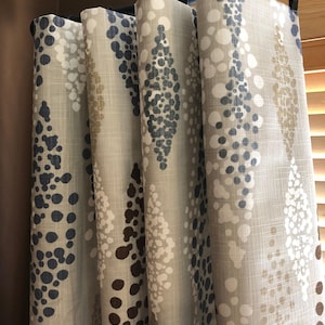 River Way Collection, Rod Pocket Or Pinch Pleat Curtain Panel, Tan Blue Brown On French Grey | Cotton Slub, 24-50W