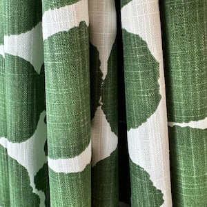 Curtain Panel, Shibori Dot Green, Medium Weight Cotton Slub Linen Look, Lining Options Blackout or Cotton