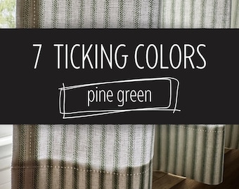 Classic Ticking Farmhouse Curtain | Green, Grey, Red, Blue, Black Ticking Stripes | Cafe Curtain | Valance | Made in USA, 1 Panel