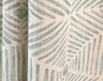 Heni Curtains, Snowy Blue-Green Cream Rod Pocket Or Pinch Pleat | Cotton Linen-Feel | 24–50W, Single Panel