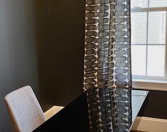 Shibori Curtains, Boho Drapery Panel | Cotton Slub, Grey Charcoal Black | Rod Pocket Or Pinch Pleat