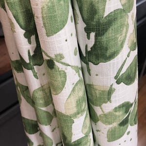 Curtain Panel, Grove Floral Endive Green, Medium Weight Cotton Slub Linen Look, Lining Options Blackout or Cotton