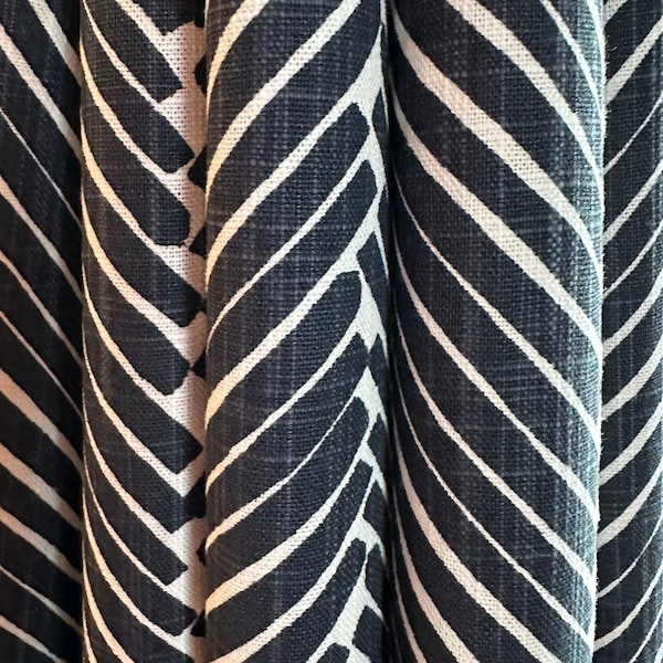 Herringbone Curtains, Griffen Collection Peacoat, Cotton Slub Panel - Rod Pocket Or Pinch Pleat, 24–50W