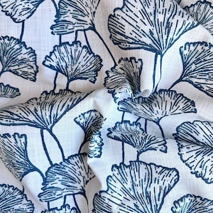 Gingko Curtains, Teal Blue-Green Cafe Panel | Cotton Slub Fabric | Rod Pocket Or Pinch Pleat, 1 Panel image 3