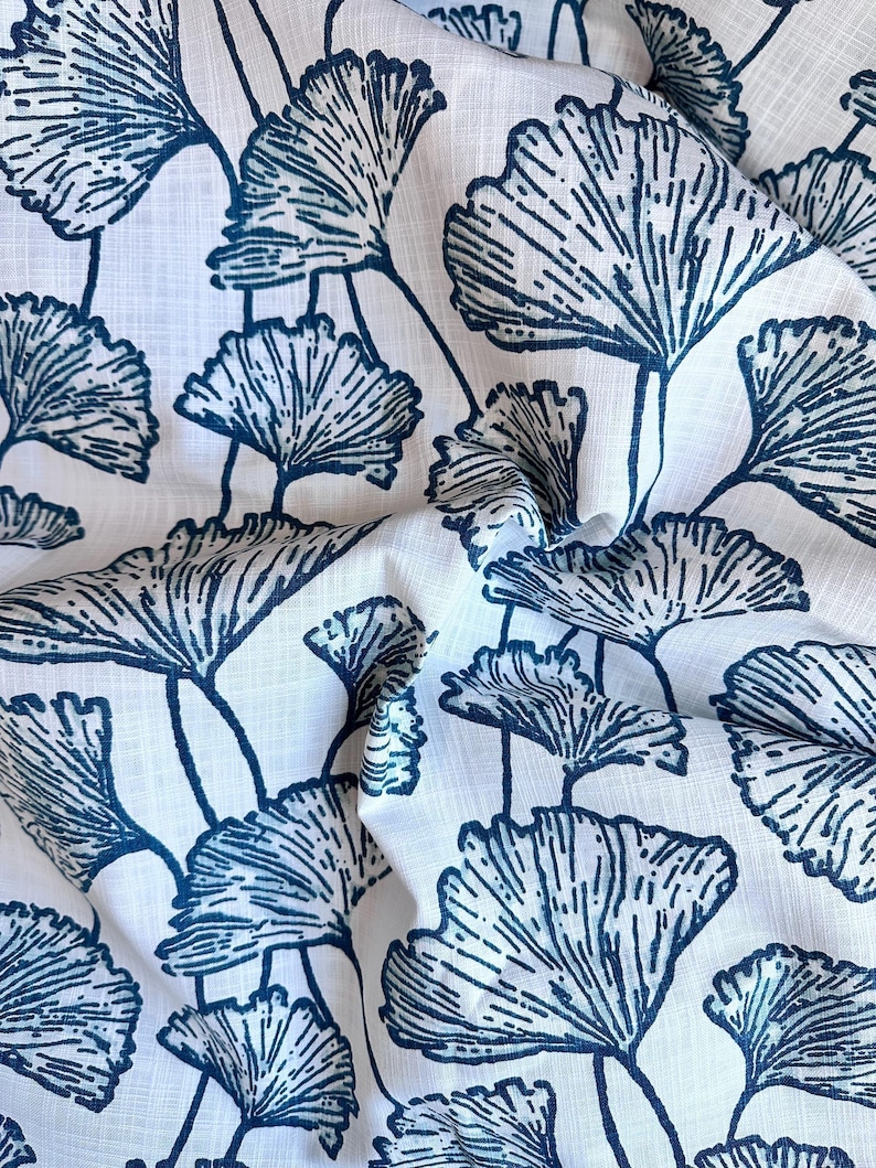 Gingko Curtains, Teal Blue-Green Cafe Panel | Cotton Slub Fabric | Rod Pocket Or Pinch Pleat, 1 Panel image 3
