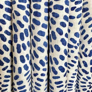 Curtain Panel, Cecil Commodore Blue, Medium Weight Cotton Slub Linen Look, Lining Options Blackout or Cotton
