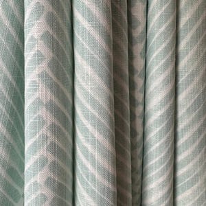 Herringbone Curtains, Griffen Cotton Slub Panel, Snowy Blue Green White, Rod Pocket Or Pinch Pleat - Lined Option