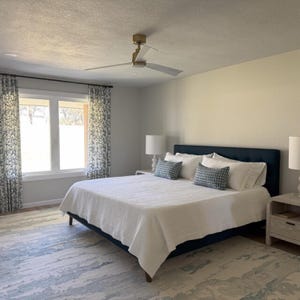 Curtain Panel, Naples Coral Reef Italian Blue, Medium Weight Cotton Slub Linen Look, Lining Options Blackout or Cotton
