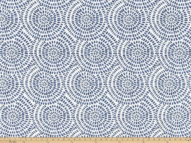 Curtain Panel, Cecil Commodore Blue White Drapery, Cotton Slub | Rod Pocket Or Pinch Pleat, 24–50W, Made To Order USA Bild 4