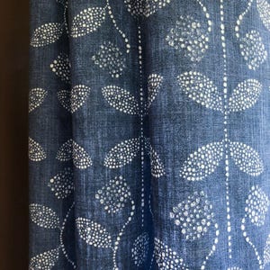 Pair of Curtains, Boho Floral Italian Blue, Medium Weight Cotton Slub Linen Look, Blackout or Cotton Lining Options