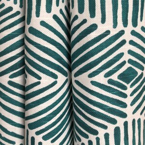 Pair of Curtains, Heni Teal Blue Green White, Medium Weight Cotton Slub Linen Look, Blackout or Cotton Lining Options