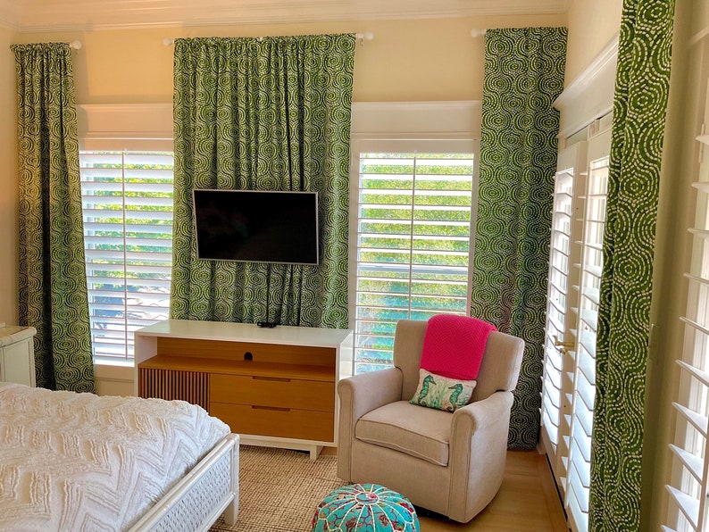 Curtains Denver Collection in Green Cotton Slub Etsy