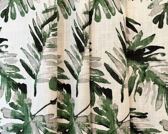 Curtain Panel, Frond Lubu Green, Medium Weight Cotton Slub Linen Look, Lining Options Blackout or Cotton